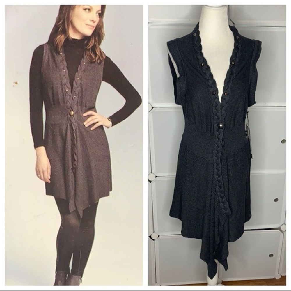FYLO Charcoal Gray Sleeveless Braided Cardigan Size Medium